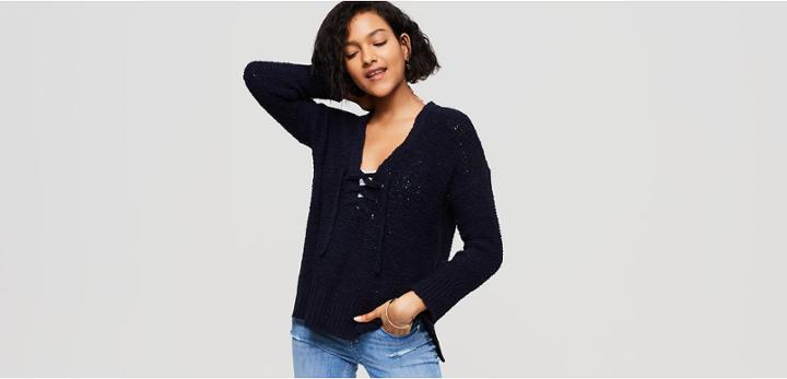 Lou & Grey Lace Up Sweater