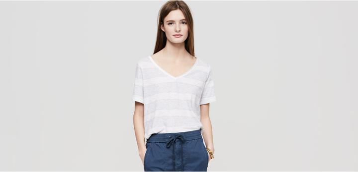 Lou & Grey Striped Airy Cotton V-neck Tee