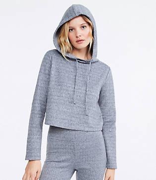 Lou & Grey Herringbone Ponte Cropped Hoodie