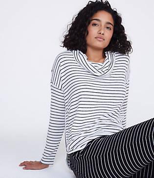 Lou & Grey Brushstripe Cowl Shirttail Top