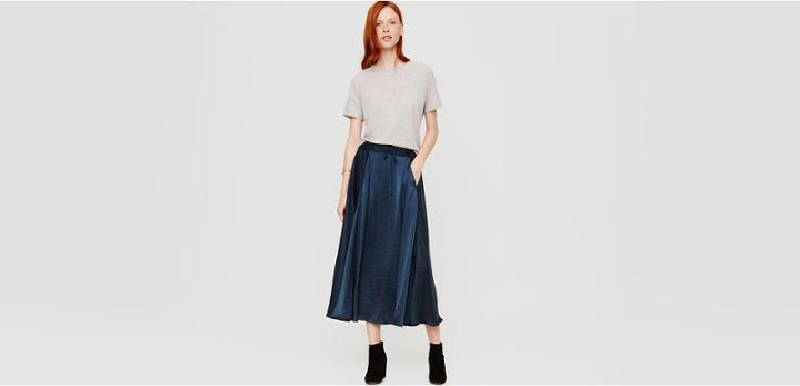 Lou & Grey Luster Drawstring Midi Skirt