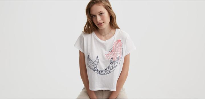 Lou & Grey Sundry Embroidered Mermaid Cropped Tee