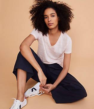 Lou & Grey Striped Softserve Linen V-neck Tee