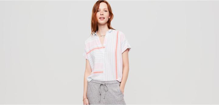 Lou & Grey Mixstripe Short Sleeve Pop On Shirt