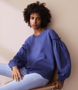 Lou & Grey Smocked Ruffle Sweatshirt