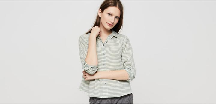 Lou & Grey Chambray Stripe Cropped Button Down Shirt