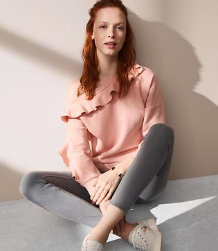 Lou & Grey Ruffle Off The Shoulder Sweatshirt