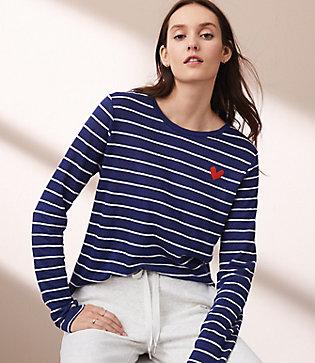 Lou & Grey Heart Patch Striped Linen Tee
