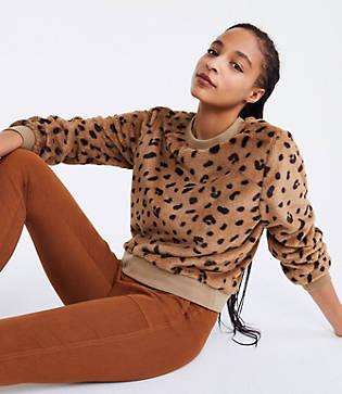 Lou & Grey Leopard Print Faux Fur Sweatshirt