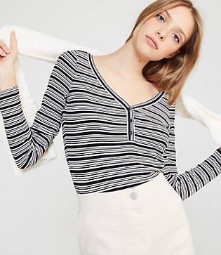 Lou & Grey Stripe Ribbed Henley Top