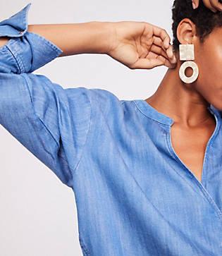 Lou & Grey Chambray Split Neck Shirt