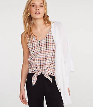 Lou & Grey Plaid Tie Front Tank