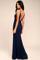 Lulus | Ephemeral Allure Navy Blue Lace Maxi Dress | Size Large | 100% Polyester
