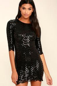 Lulus Star Dust Black Sequin Bodycon Dress