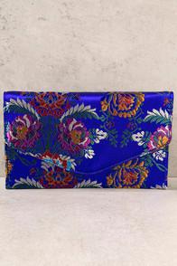 Lulus Stylish Sensibility Royal Blue Brocade Envelope Clutch