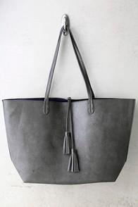 Lulus Authority Figure Navy Blue And Charcoal Grey Reversible Tote