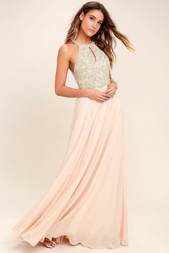 Principessa Champagne Beaded Maxi Dress | Lulus