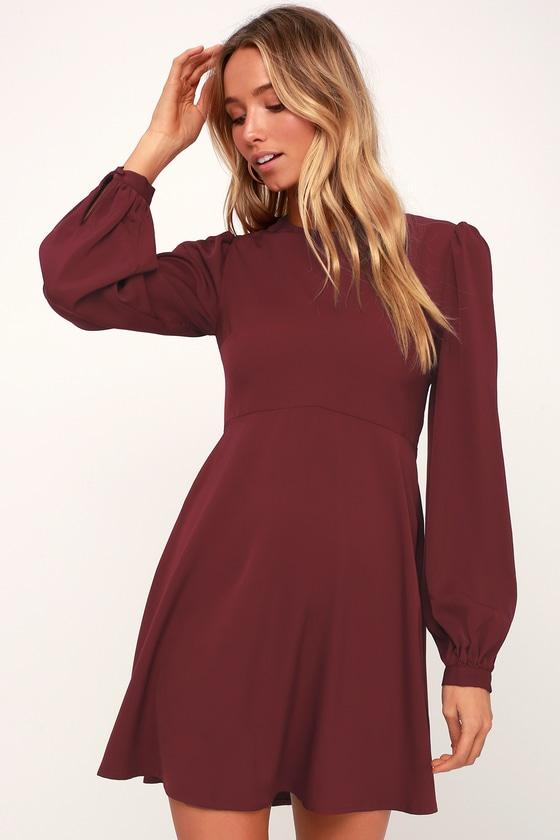 Follow Me Burgundy Long Sleeve Dress | Lulus