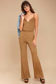 Jack By Bb Dakota Gertrude Light Brown Suede Wide-leg Jumpsuit