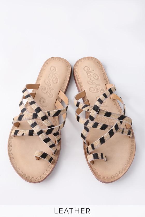 Naughty Monkey Zooche Zebra Print Pony Fur Slide Sandal Heels | Lulus