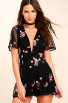 Lulus Picking Wildflowers Black Embroidered Romper