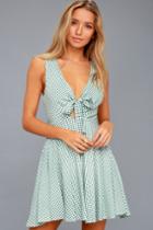 Feeling Good White And Sage Green Gingham Tie Front Skater Dress | Lulus