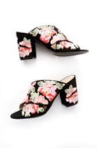 Sole Society Luella Black And Coral Multi Floral Print Embroidered Mules | Lulus