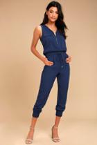 Olive + Oak | Scarlett Navy Blue Jumpsuit | Size X-large | 100% Rayon | Lulus