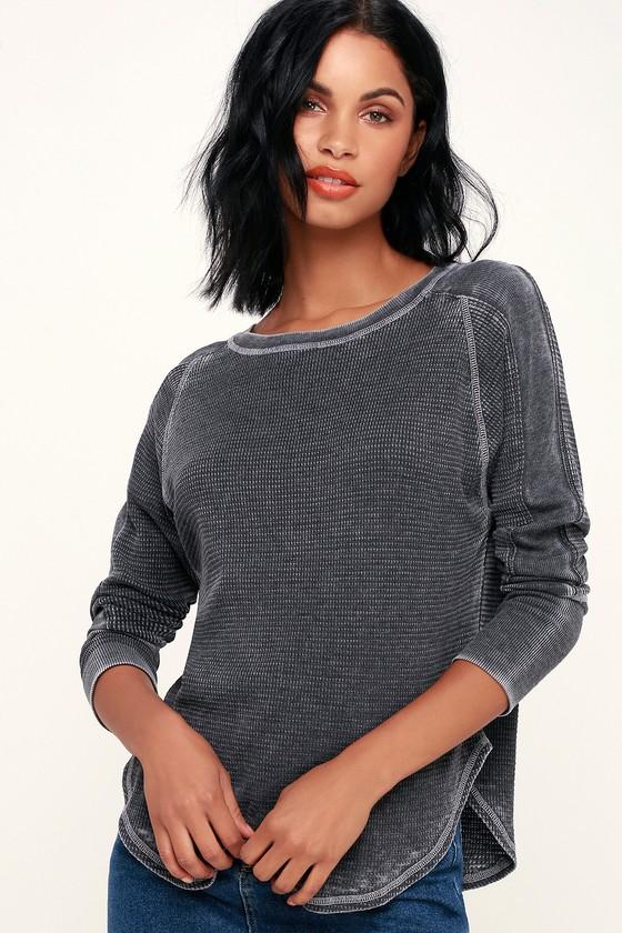 Project Social T Solomon Washed Black Thermal Long Sleeve Top | Lulus