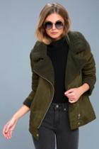 The Fifth Label | Dallas Olive Green Sherpa Coat | Size Xx-small | 100% Polyester | Vegan Friendly | Lulus