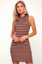 Syndicate Rust Brown Striped Ribbed Bodycon Midi Dress | Lulus