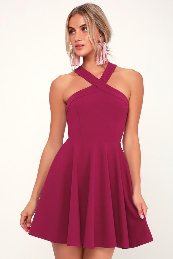 The Way You Look Tonight Magenta Halter Skater Dress | Lulus
