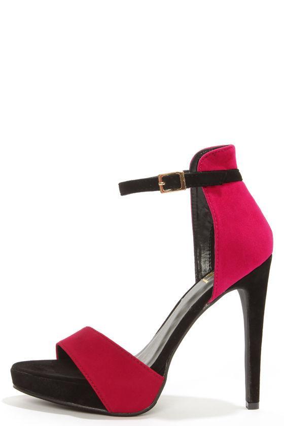 Fahrenheit Kimie 01 Red And Pink Velvet Single Strap Heels