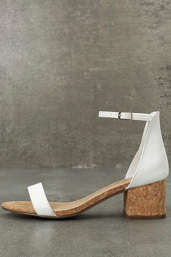 Breckelle's | June White Cork Ankle Strap Heels | Size 10 | Vegan Friendly | Lulus