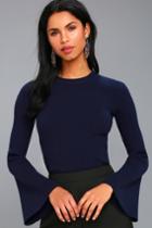 Idolized Love Navy Blue Bell Sleeve Sweater Top | Lulus