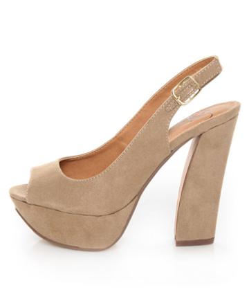 My Delicious Fausta Taupe Peep Toe Slingback Heels
