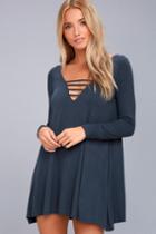 Lucy Love | Great Day Washed Navy Blue Swing Dress | Size Small | Lulus