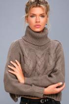 Jack By Bb Dakota | Hobie Taupe Cable Knit Cowl Neck Cropped Sweater | Size X-small | Brown | Lulus