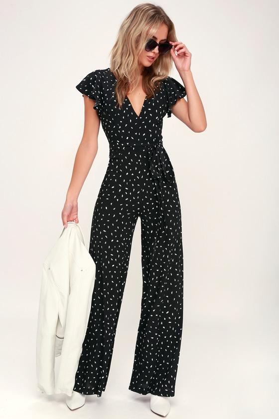 Fine Print Black And White Print Backless Jumpsuit | Lulus
