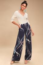 Ppla Norel Navy Blue Print Wide-leg Pants | Lulus