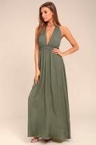 Lulus Unforgettable Night Olive Green Satin Maxi Dress