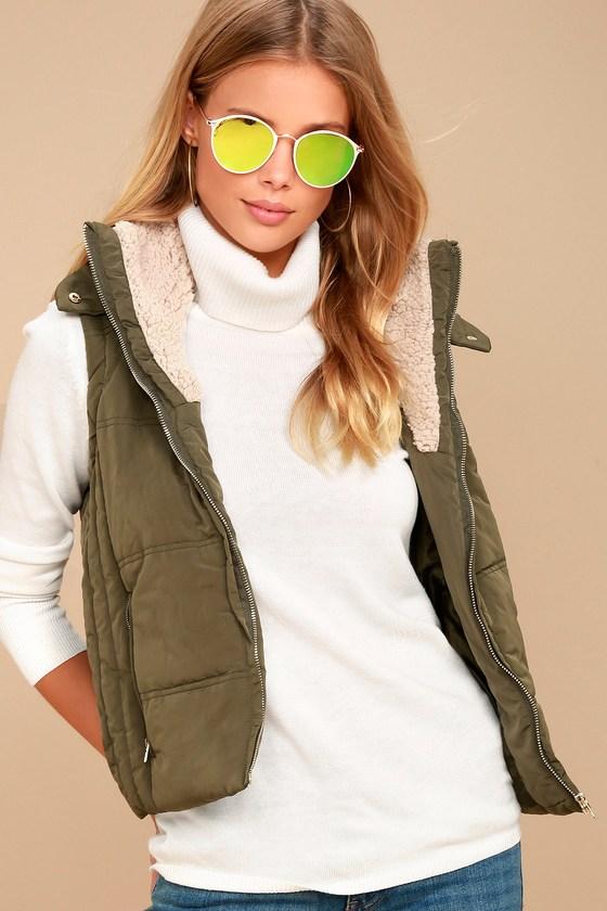 Ppla | Vita Olive Green Puffer Vest | Size Large | 100% Polyester | Lulus
