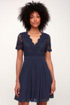 Angel In Disguise Navy Blue Lace Skater Dress | Lulus
