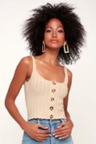 Adeline Beige Ribbed Button-up Cropped Tank Top | Lulus