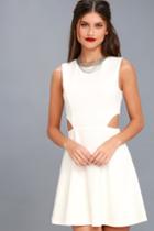 Lulus | Toast To You White Cutout Skater Dress | Size Large | 100% Polyester