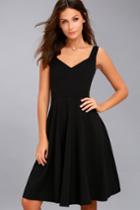 Lulus | Gimme A Smooch Black Midi Skater Dress | Size Large | 100% Polyester