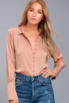Black Swan Tess Blush Pink Satin Button-up Top