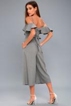 Top Of The Class Grey Striped Off-the-shoulder Midi Jumpsuit | Lulus