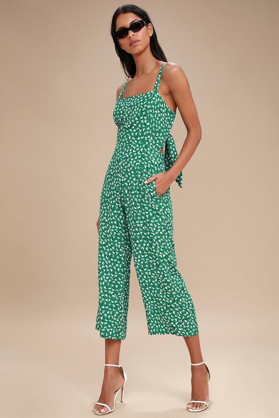 Faithfull The Brand Playa Green Floral Print Tie-back Jumpsuit | Lulus