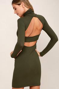 Lulus Party Goer Olive Green Long Sleeve Bodycon Dress